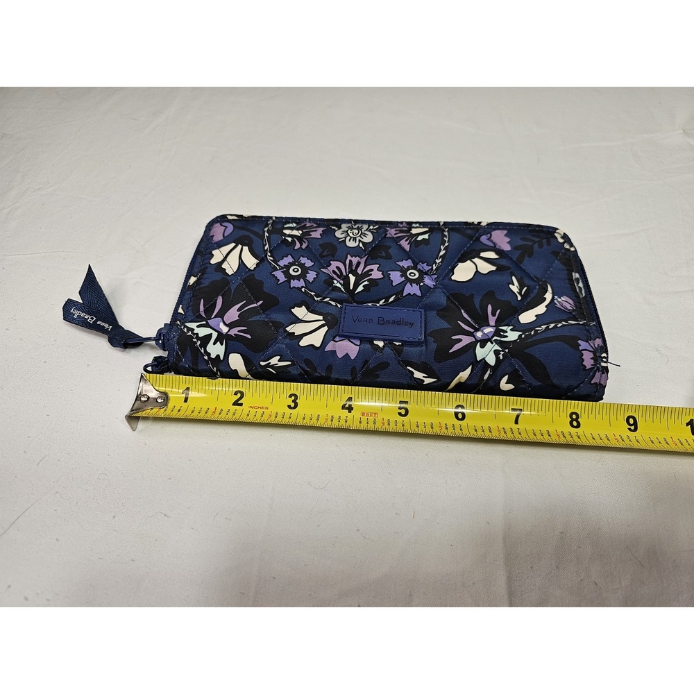 Vera Bradley 8" Wallet Dark Blue With Purple Flower & Accents NWOT